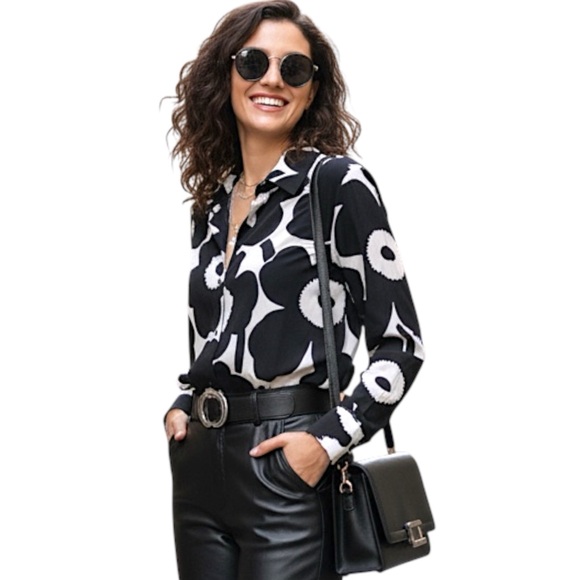 Marimekko Tops - Marimekko GABRO PIENI UNIKKO blouse Long sleeve Black and off white Floral Top